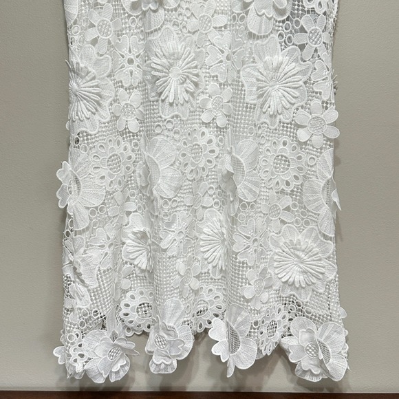 blanc guipure lace blythe dress Tuckernuck Blanc Guipure Lace Blythe Dress sz XS Sleeveless Swing Bow Ruffle NWT